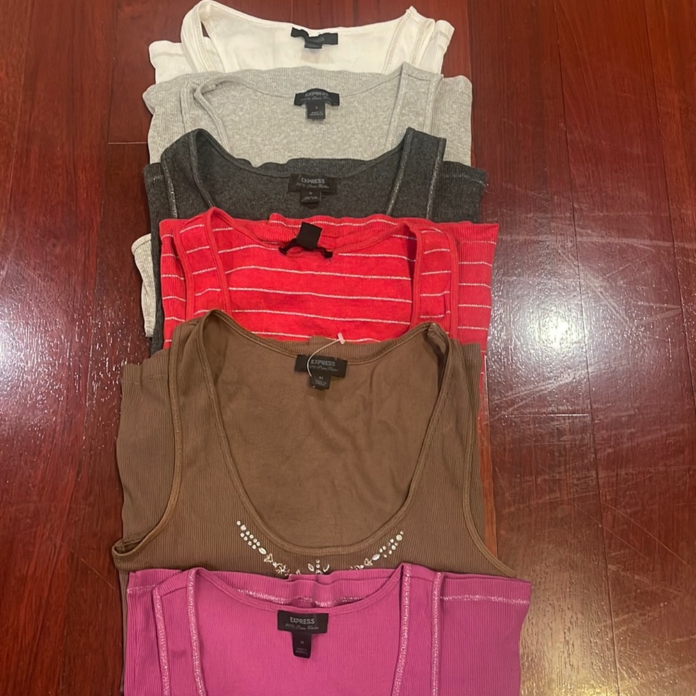 Express tank tops white , red, grey , charcoal grey , brown and violet purple